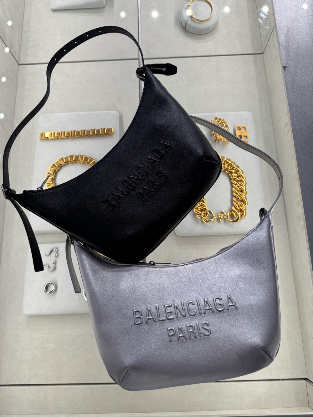 Balenciaga Leather Shoulder Bag Silver